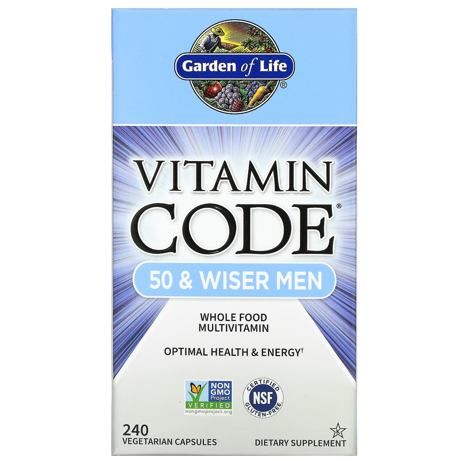 

Vitamin Code, мультивитамины из цельных продуктов для мужчин от 50 лет, 240 вегетарианских капсул, Garden of Life