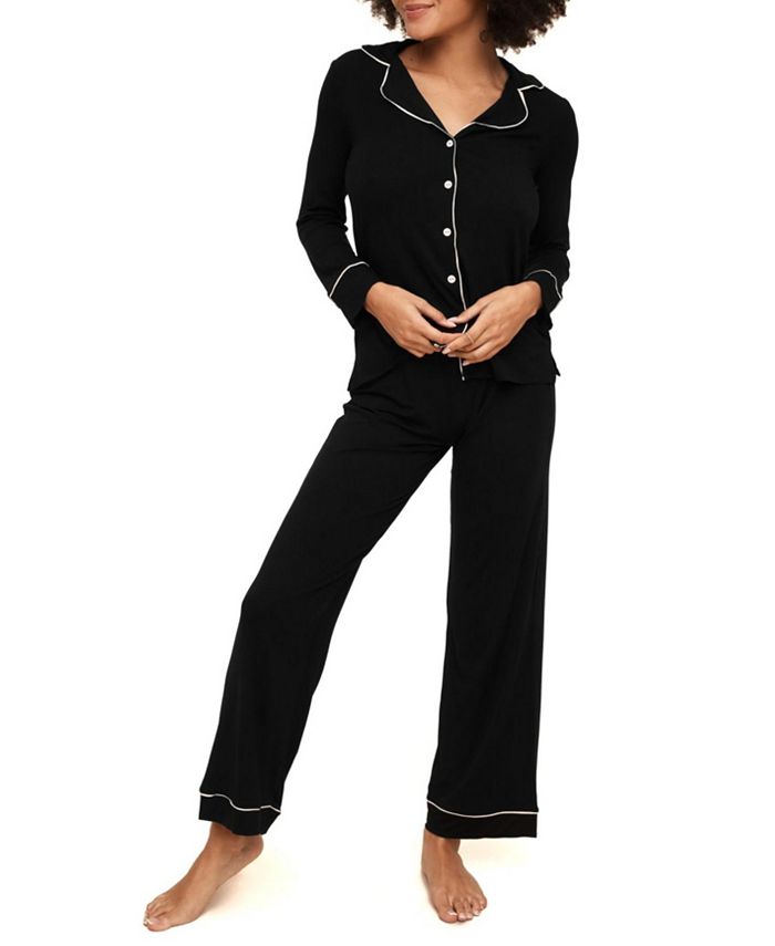 Женская пижама Matilda Adore Me, черный блуза с воротником стойкой и пуговицами