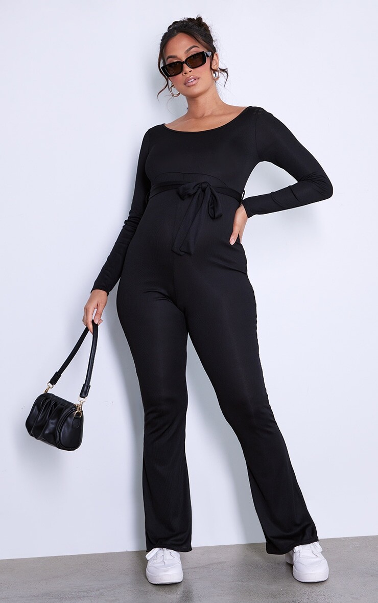 

PrettyLittleThing Черный комбинезон с завязками на талии для беременных