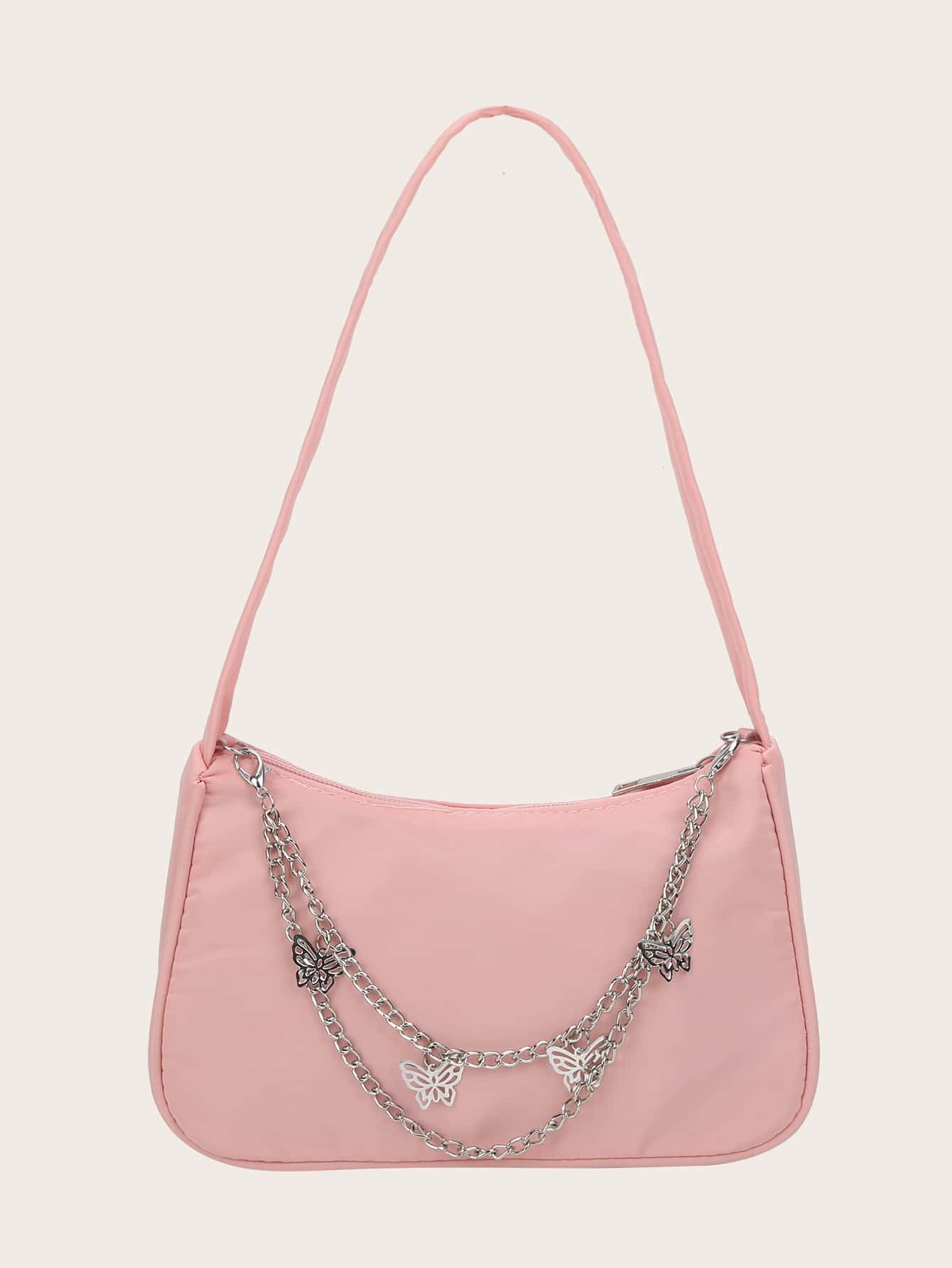 Модная однотонная сумка на плечо в стиле цепочки, розовый