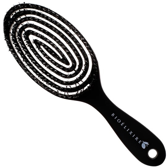 Черная щетка для распутывания и массажа с щетиной кабана, не рвет, не тянет, разглаживает волосы Bioelixire