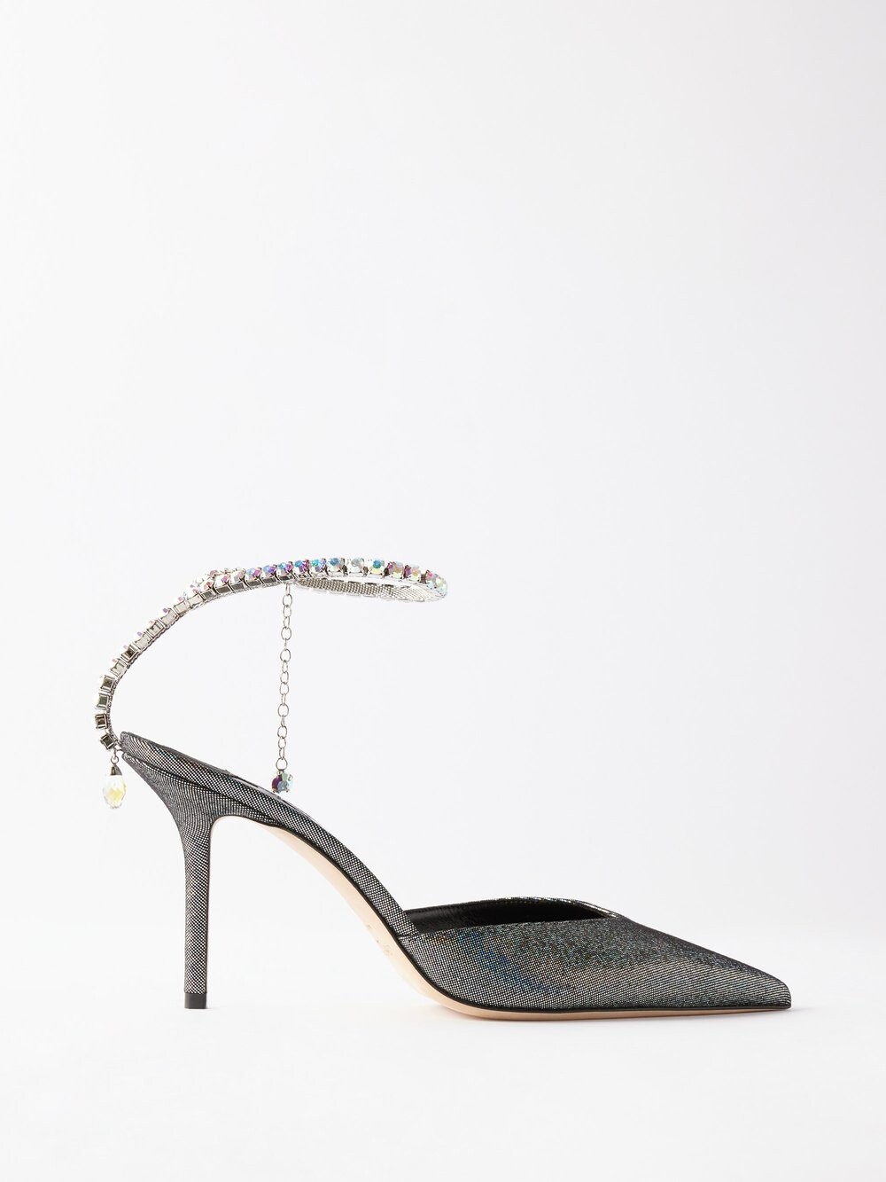 

Туфли saeda 85 из металлизированной кожи с ремешком из кристаллов Jimmy Choo, серебряный