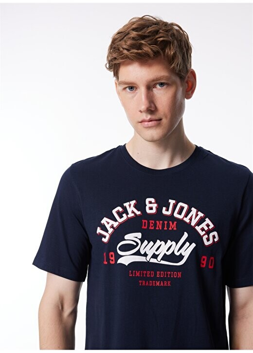 

Темно-синяя мужская футболка с круглым воротником 12246690_JJELOGO TEE SS O-NECK 2 CO Jack & Jones, темно-синий