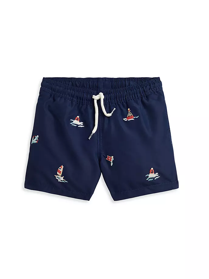 

Шорты для плавания Little Boy с вышивкой в виде парусника Polo Ralph Lauren, цвет newport navy