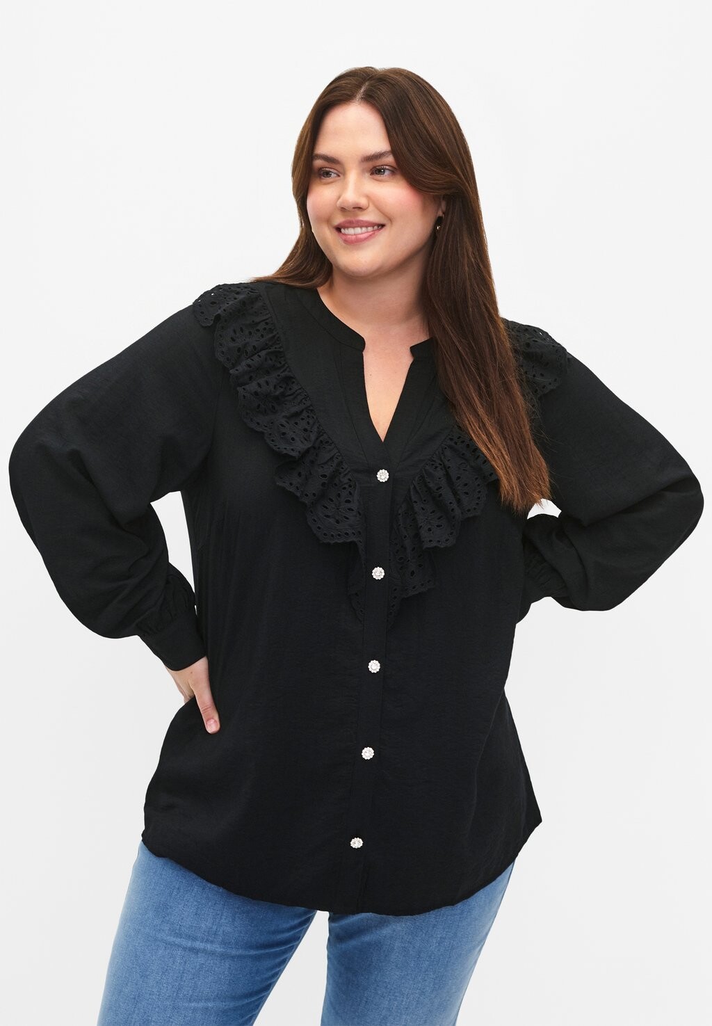

Блузка-рубашка WITH RUFFLES Zizzi, цвет black