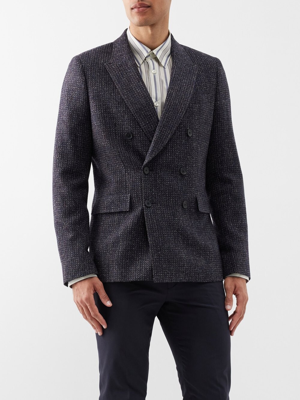 

Твидовый двубортный пиджак из смесовой шерсти Paul Smith, синий