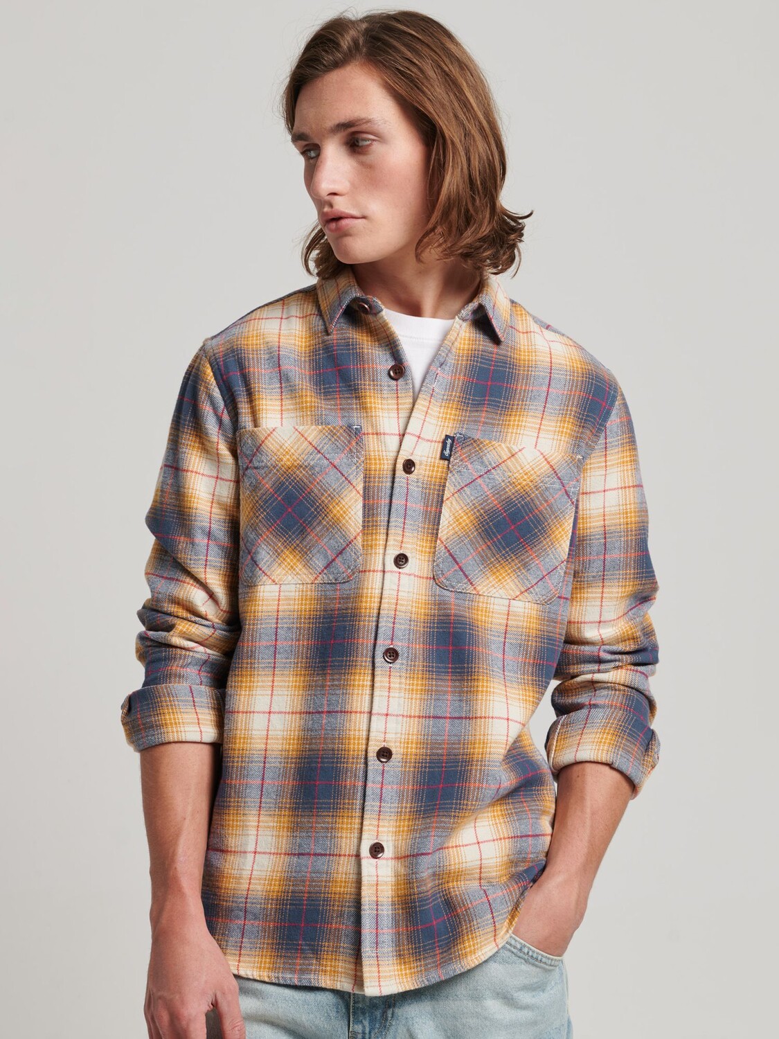 

Верхняя рубашка в клетку Superdry Vintage Check, золотисто-темно-синее омбре
