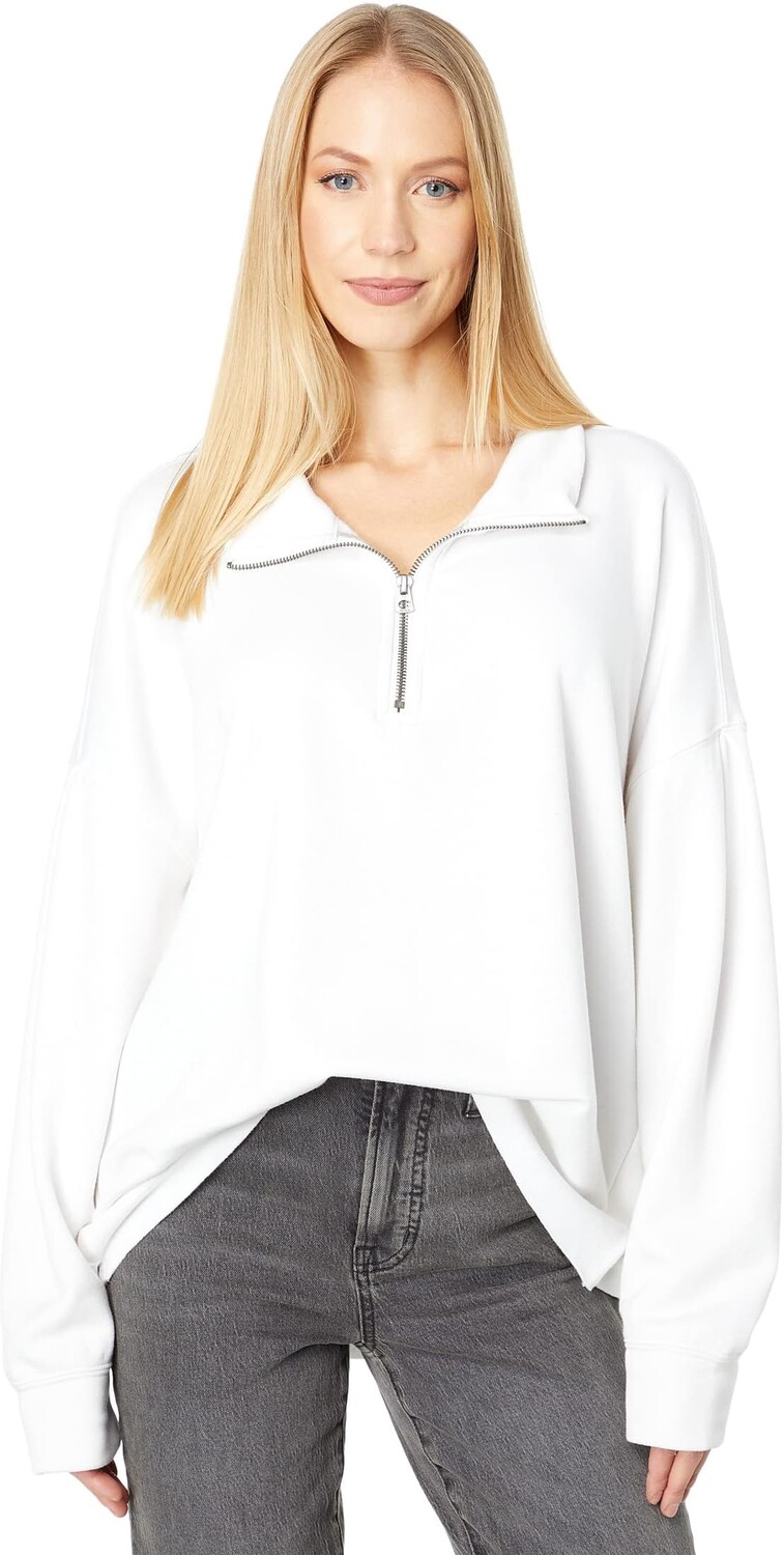 

Толстовка Dylan by True Grit Madison Lux Fleece High-Low Zip Pullover w/ Drop Shoulder & Raw Edge Hem, цвет Winter White