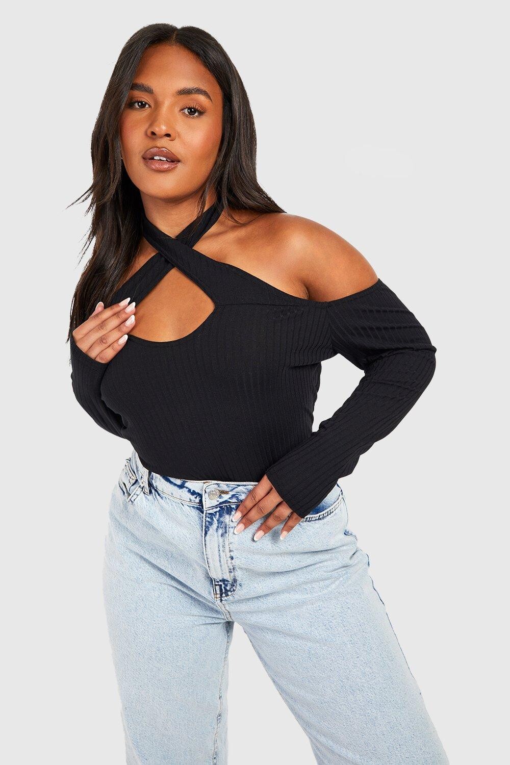 

крестовый топ с холодными плечами Boohoo, черный