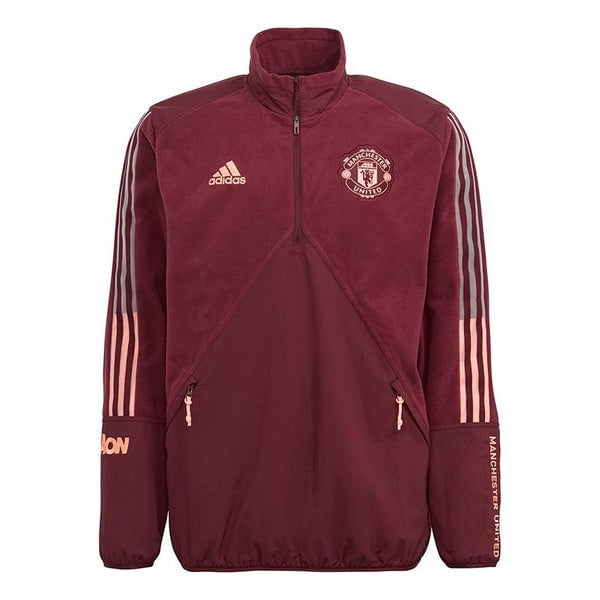 adidas Mufc Travel Ftp Manchester United Soccer Football Casual Sports Half Zipper Stand Collar Jacket Red CDEK.Shopping