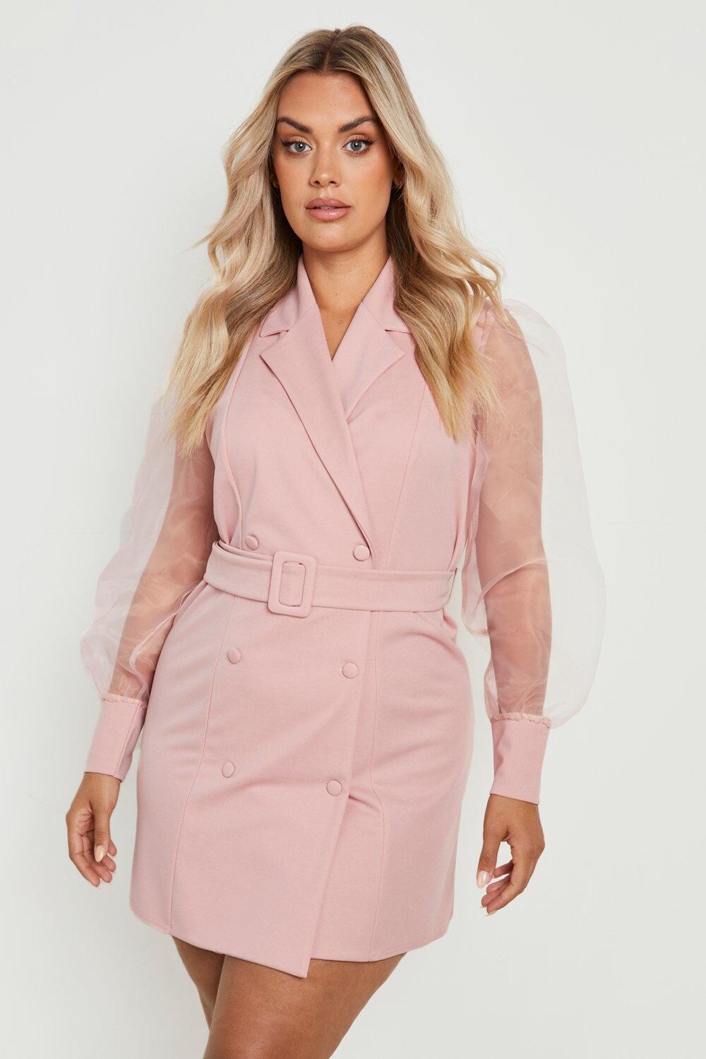 

Платье-блейзер с рукавами из органзы Plus boohoo, розовый
