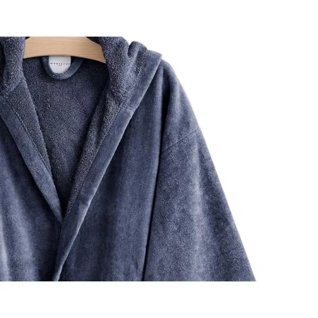 Халат с капюшоном хлопок 450гр/м2 Velvet Manterol, темно-синий