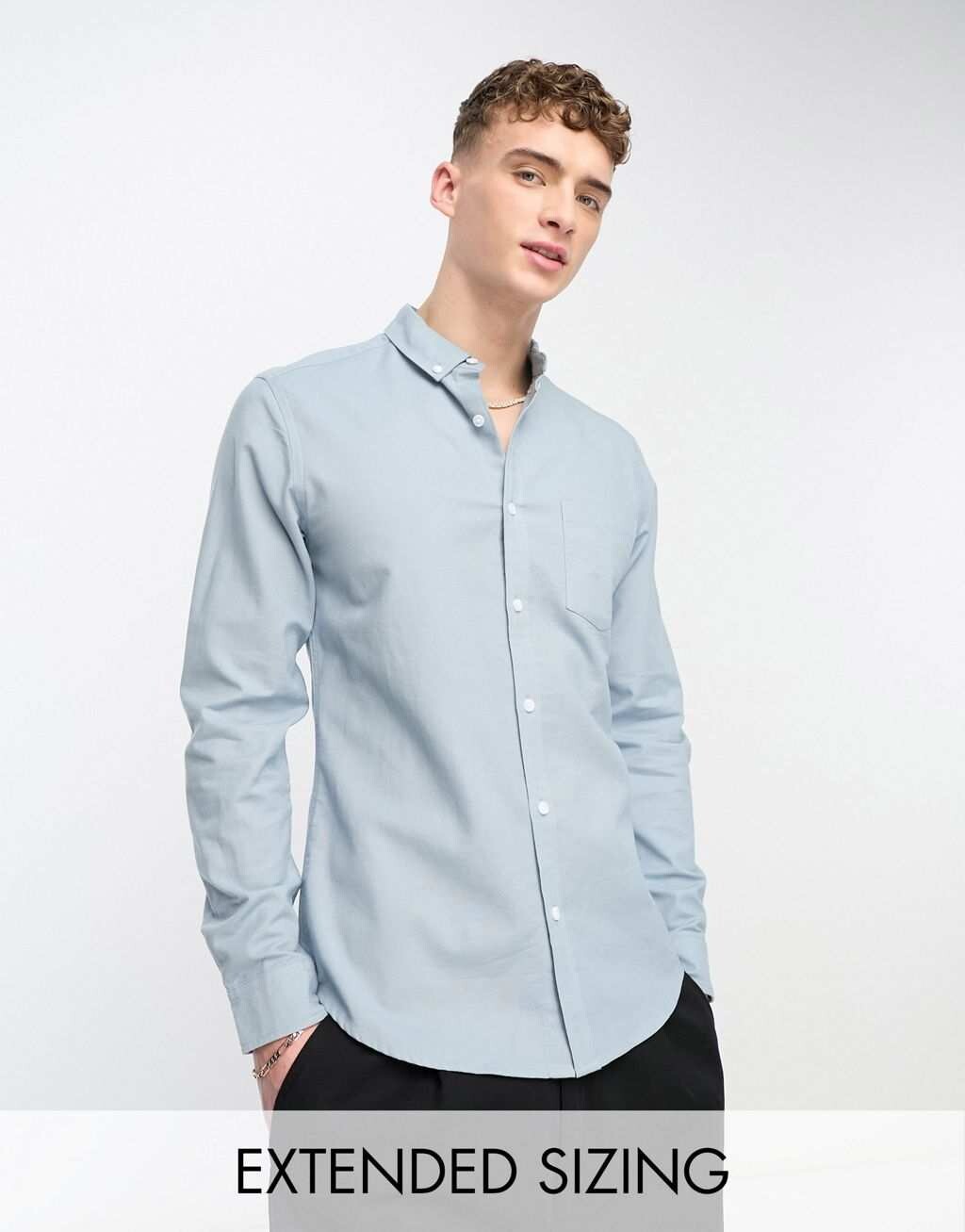 

Узкая оксфордская рубашка пыльно-синего кроя ASOS DESIGN