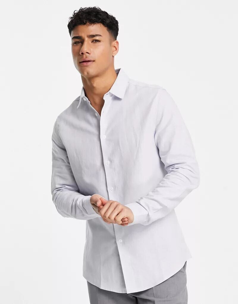 

Элегантная льняная рубашка обычного кроя ASOS синего цвета