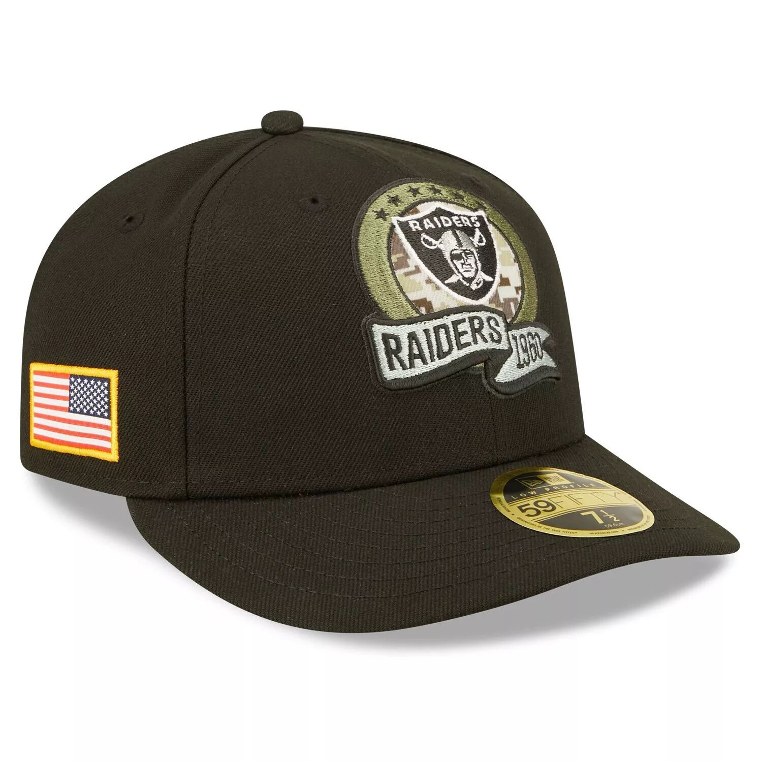 

Мужская облегающая шляпа New Era Black Las Vegas Raiders 2022 Salute To Service Low Profile 59FIFTY