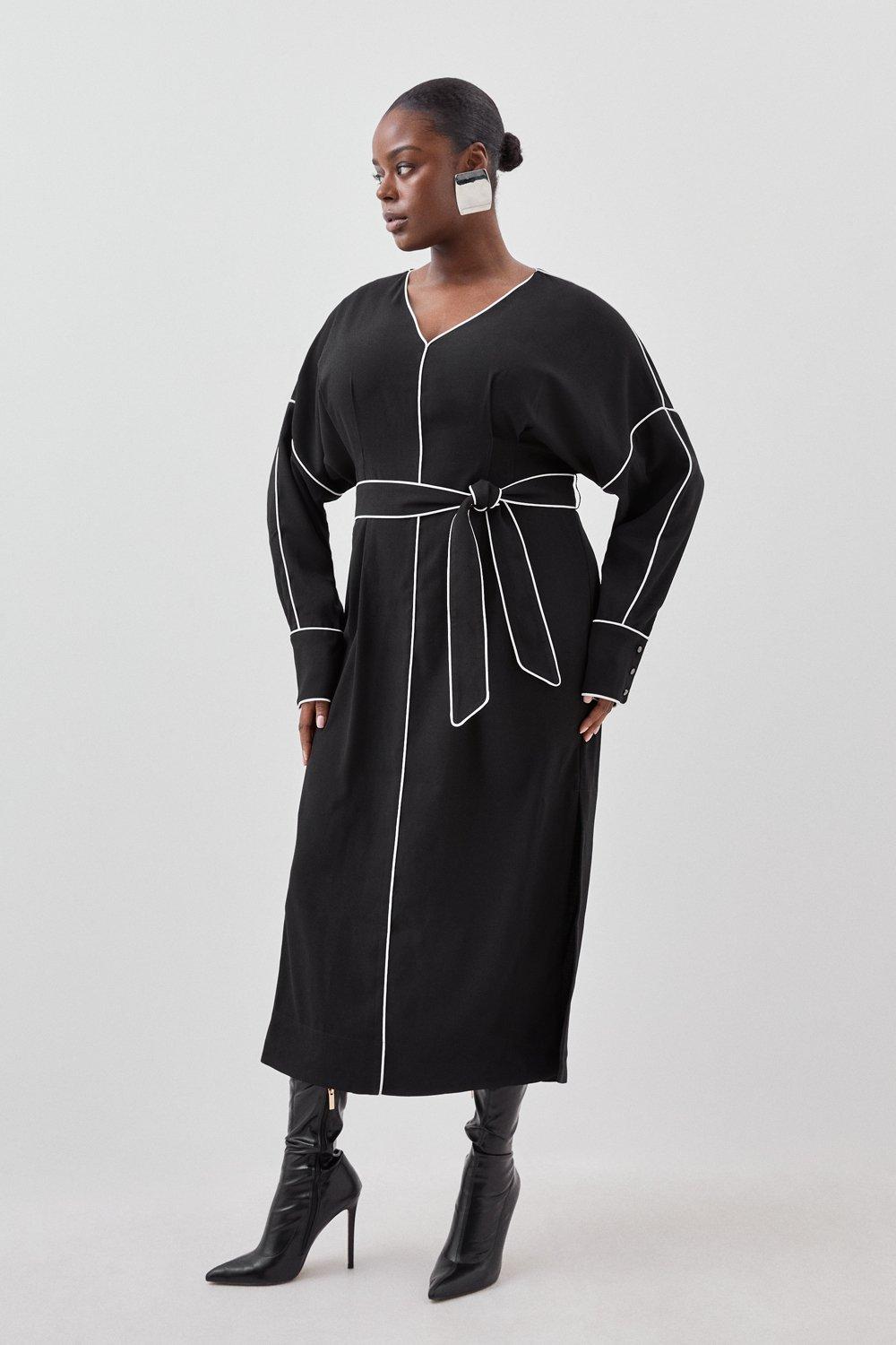 Плюс размер Однотонное атласное креповое платье макси с контрастной окантовкой Karen Millen, черный платье zara однотонное 44 размер