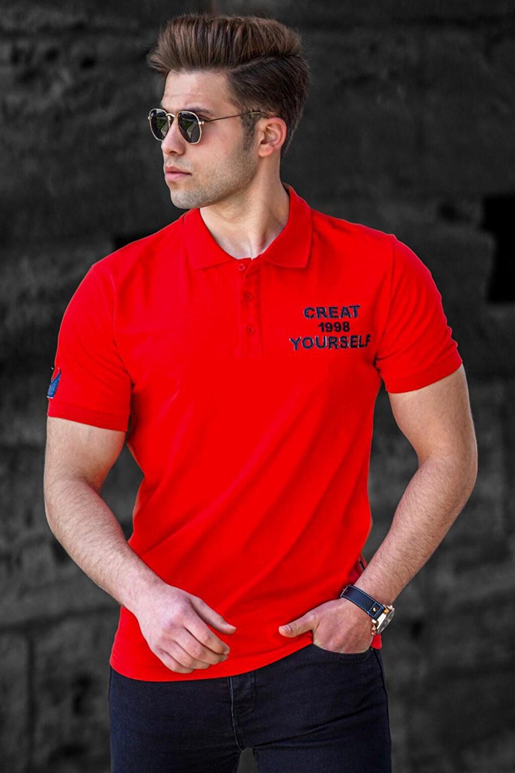 Красная мужская футболка с воротником поло 5247 MADMEXT