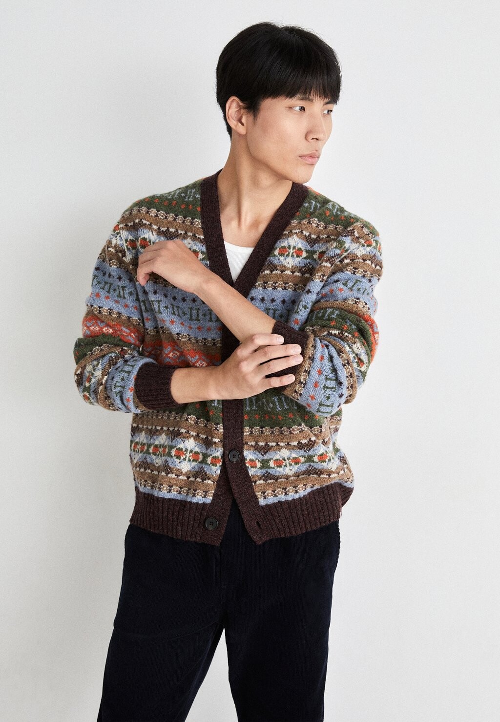 

Кардиган Hordur Fair Isle Cardigan Les Deux, цвет mountain grey/sky blue