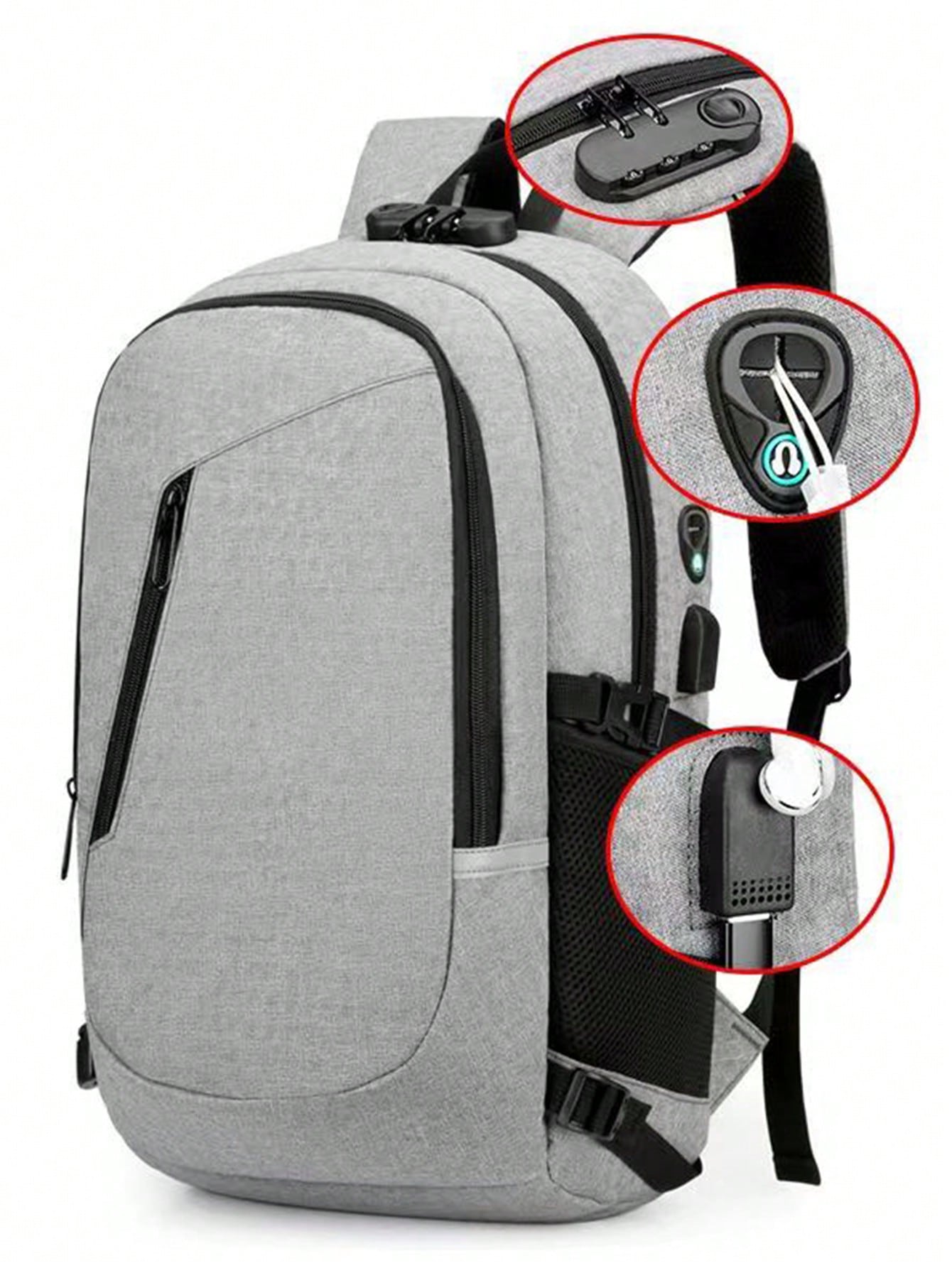 Деловая сумка, противоугонная сумка для компьютера через плечо с USB-зарядкой, серый серебряная противоугонная водонепроницаемая твердая оболочка из эва с зарядкой через usb черный
