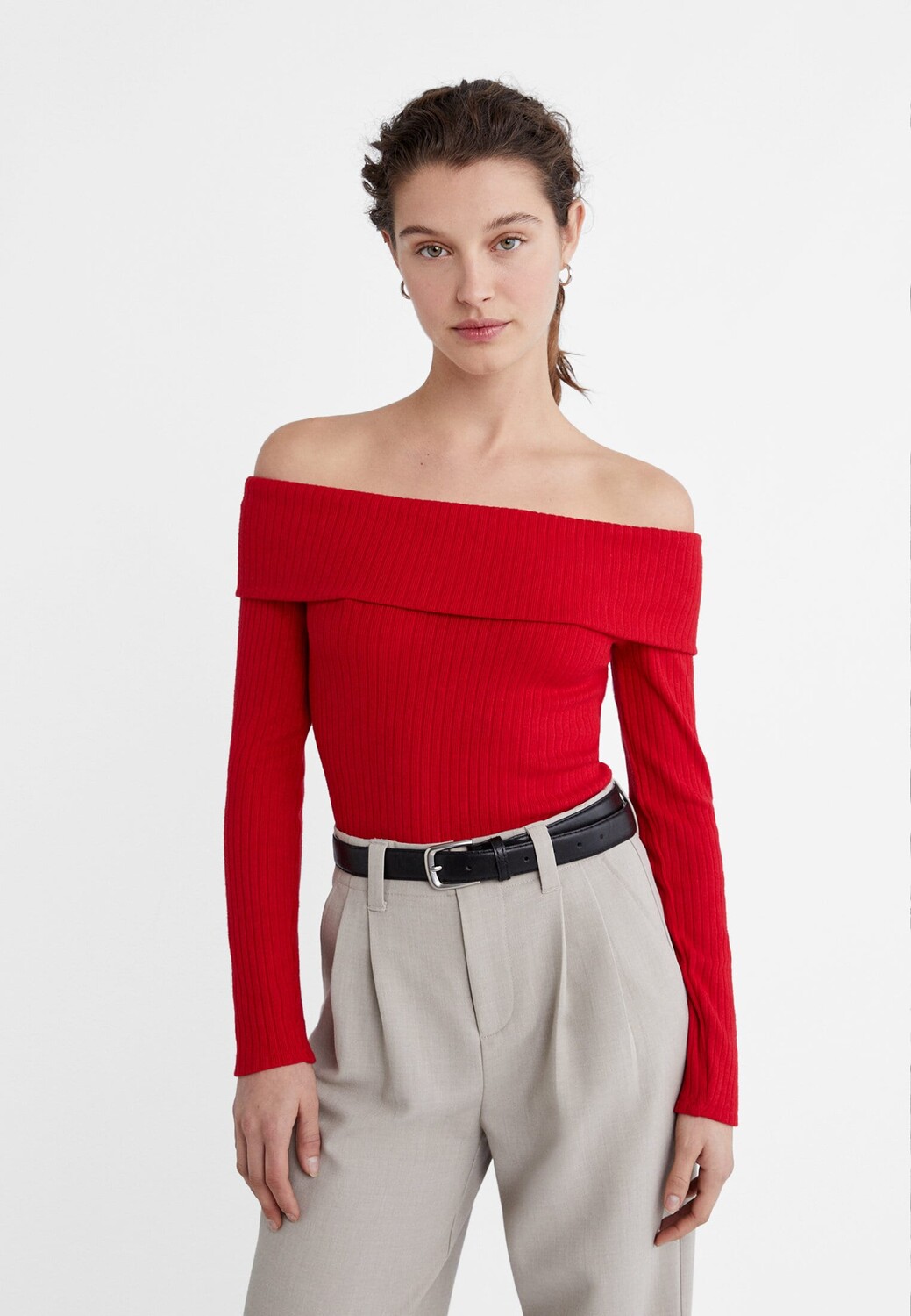 

Футболка с открытыми плечами Stradivarius, красный