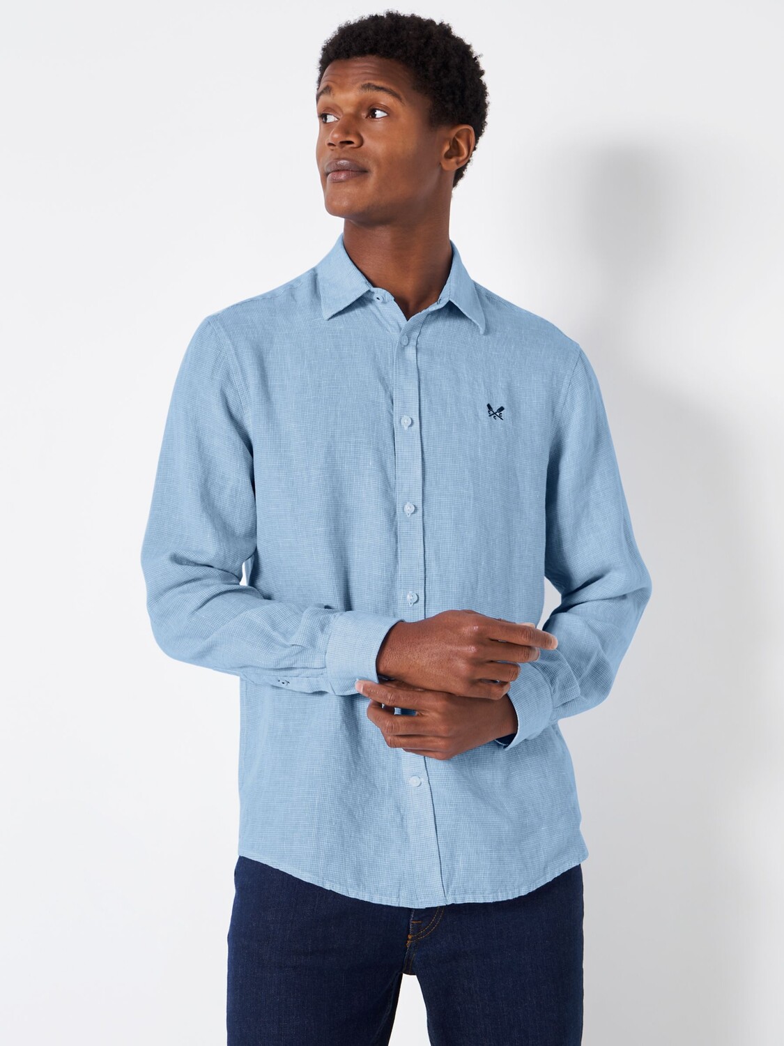 

Льняная рубашка с длинным рукавом Crew Clothing, Голубая