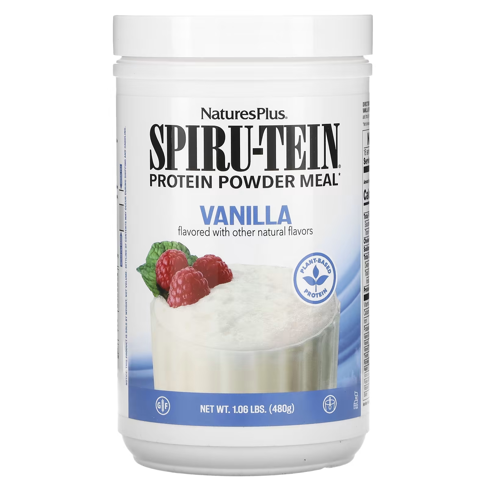 NaturesPlus Протеиновый порошок Spiru-Tein, ваниль, 1,06 фунта (480 г) swanson вегетарианский протеиновый порошок ваниль 1440 г 3 17 фунта