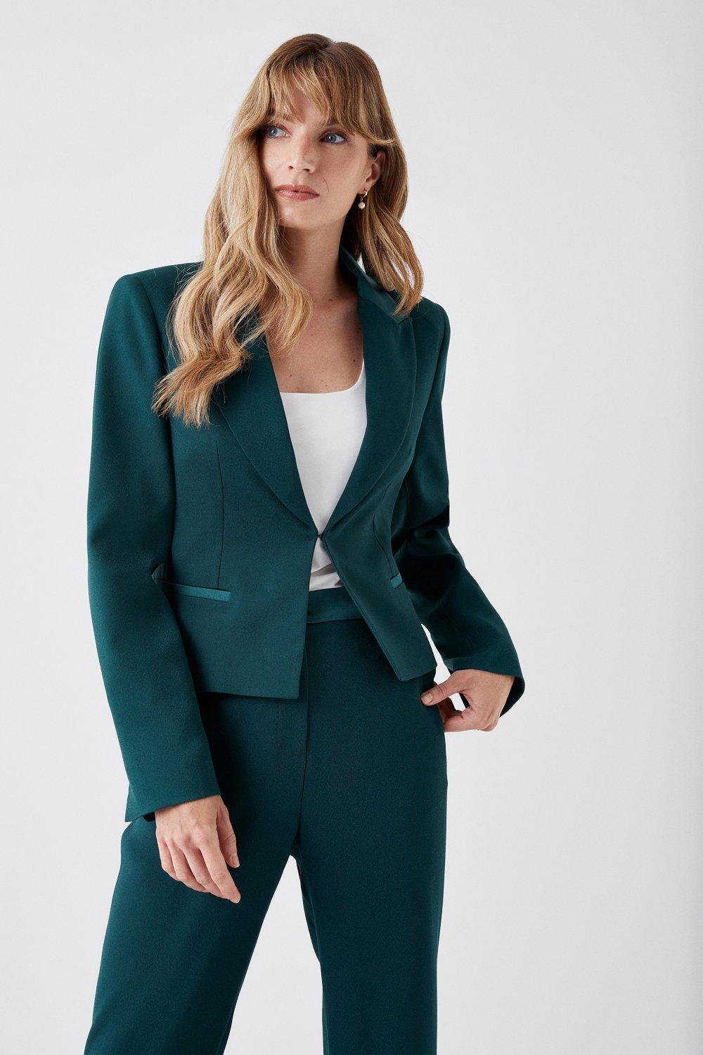Приталенный пиджак с атласной отделкой Coast, зеленый болеро с пайетками 40 размер