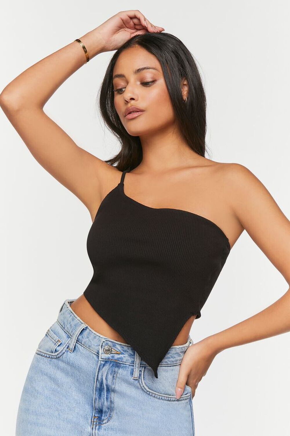 

Асимметричная майка на одно плечо Forever 21, черный