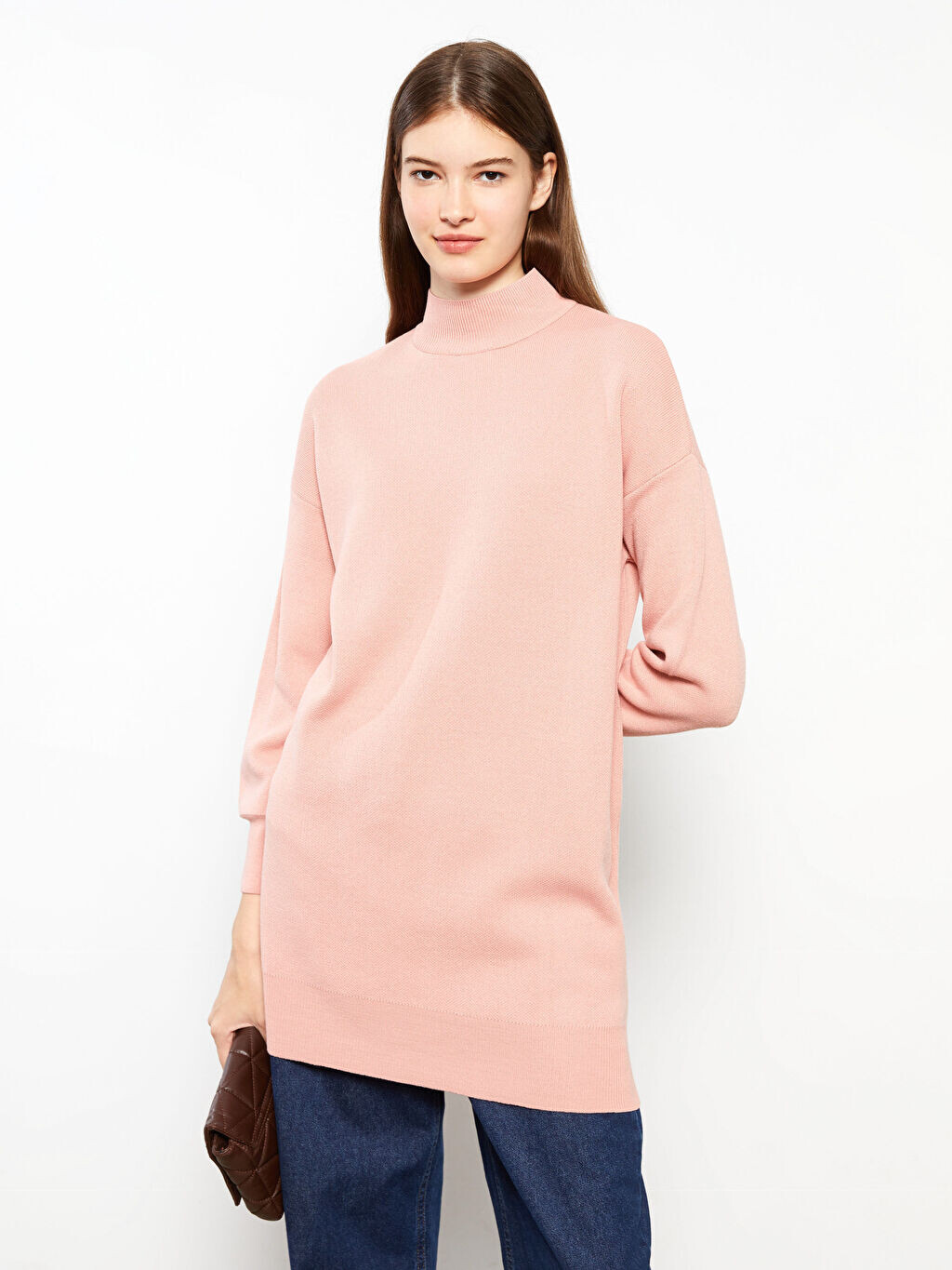 

Половина водолазки прямой с длинным рукавом Женская трикотажная туника LCW Modest
