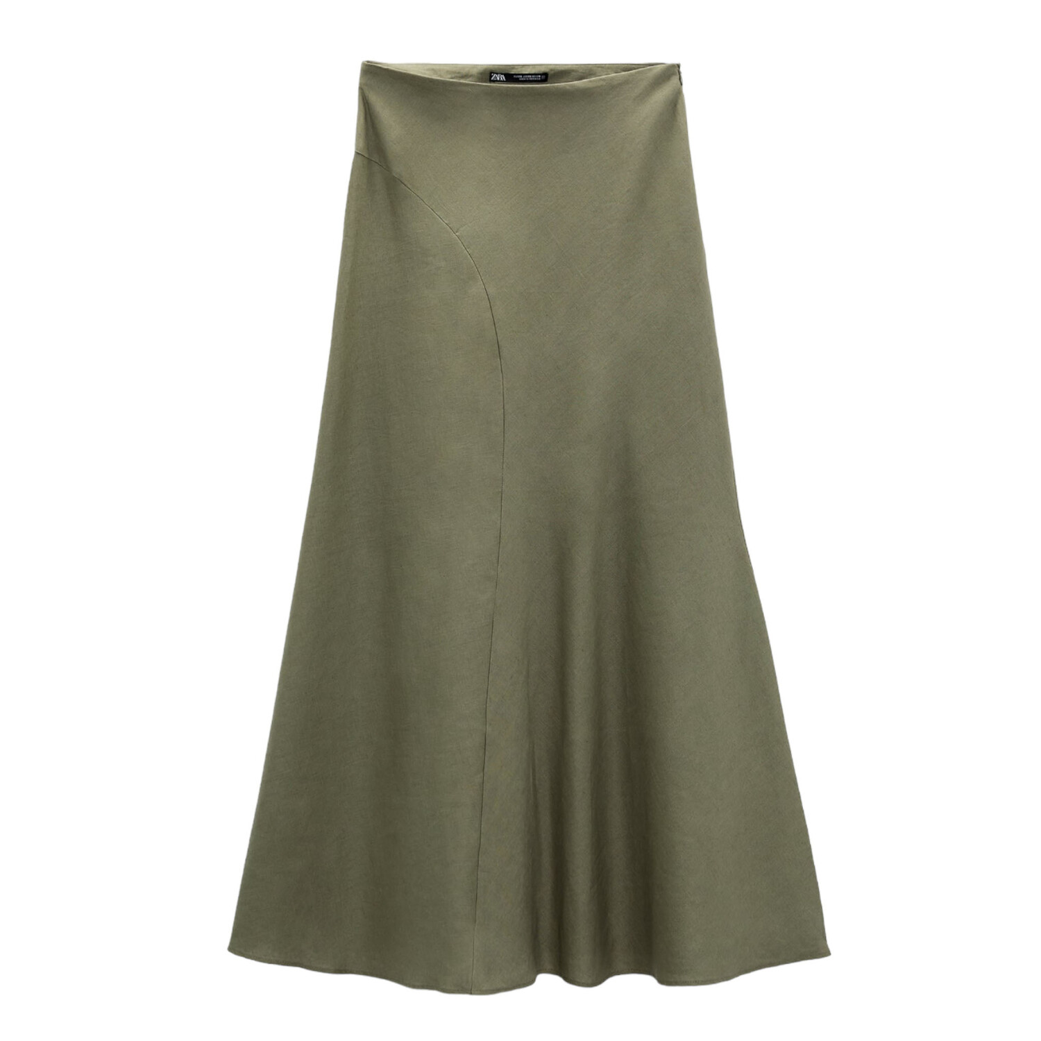 

Юбка Zara Linen Blend Midi, хаки