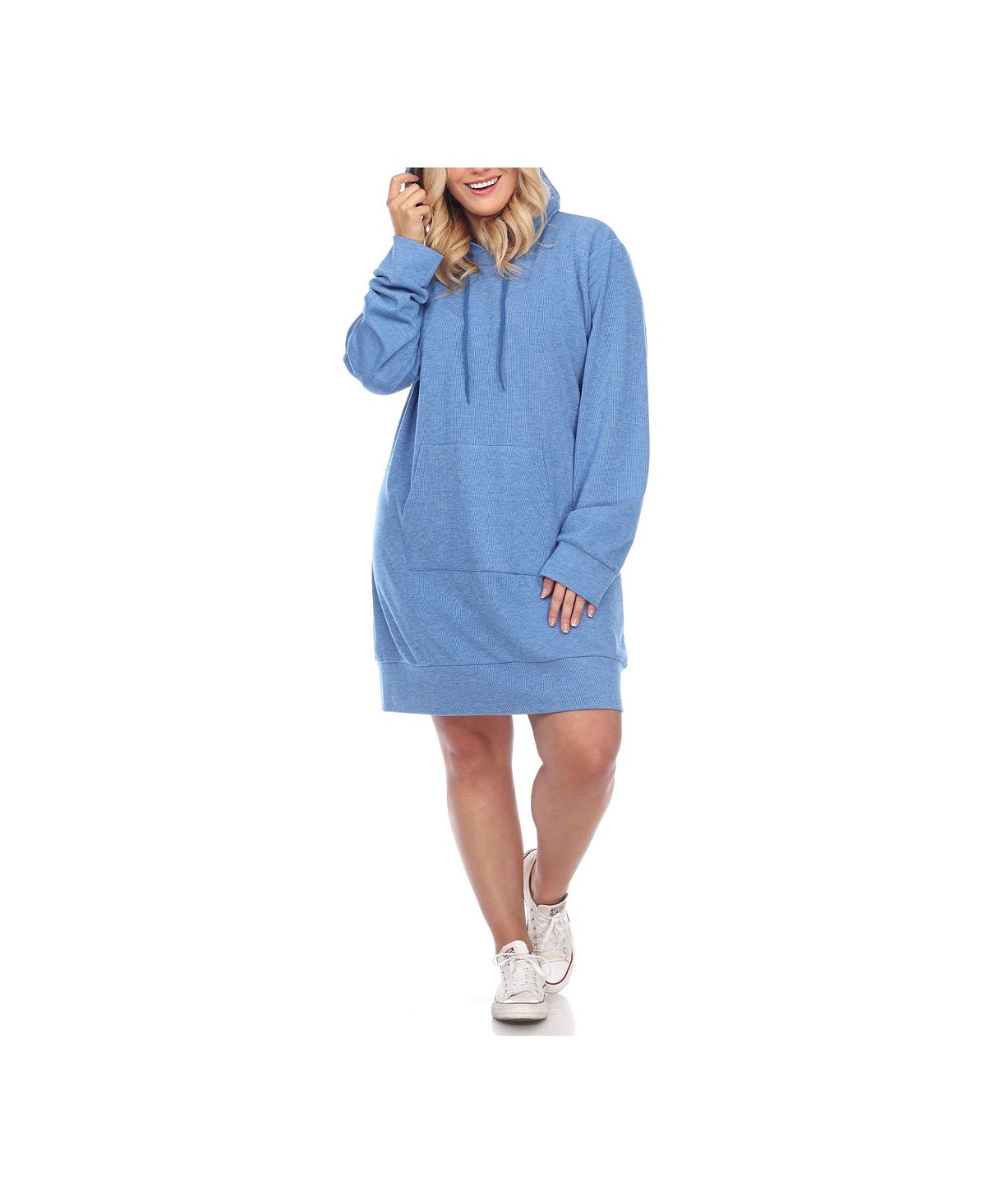 Женское платье-толстовка с капюшоном больших размеров White Mark, синий – заказать с доставкой из-за рубежа через онлайн-сервис «CDEK.Shopping»