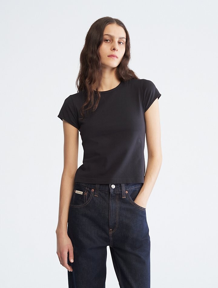 

Футболка из гладкого хлопка стрейч Calvin Klein, черный