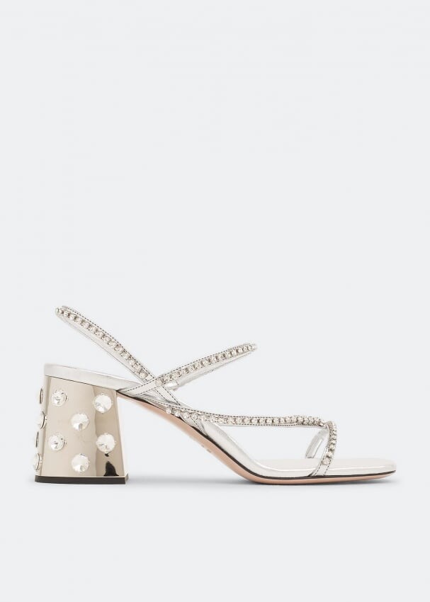 

Сандалии MIU MIU Embellished sandals, серебряный