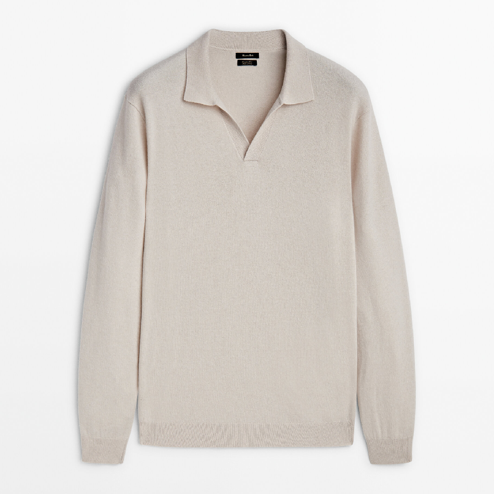 Свитер Massimo Dutti Wool Blend Knit Polo, бежевый свитер поло massimo dutti polo in 100% merino wool черный