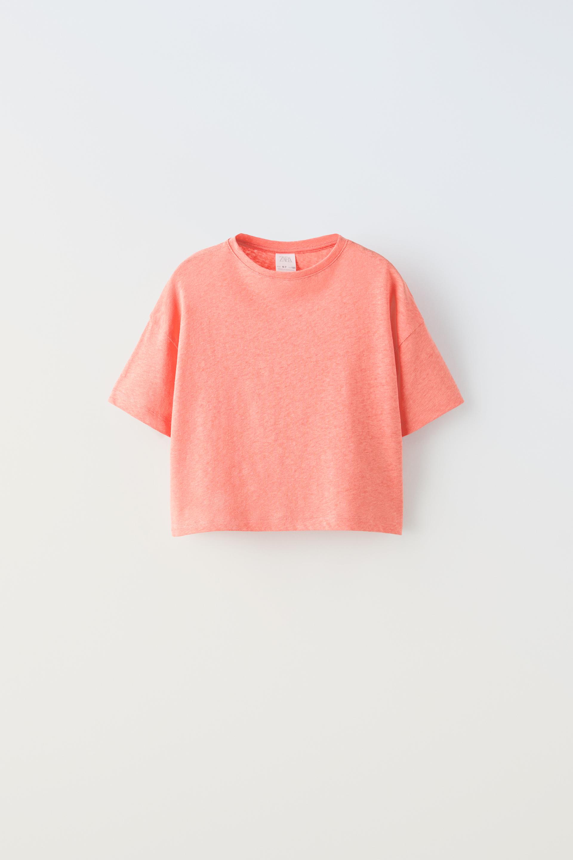 Футболка Zara With Cotton And Linen, розовый футболка laredoute футболка из льна с круглым вырезом и короткими рукавами l белый