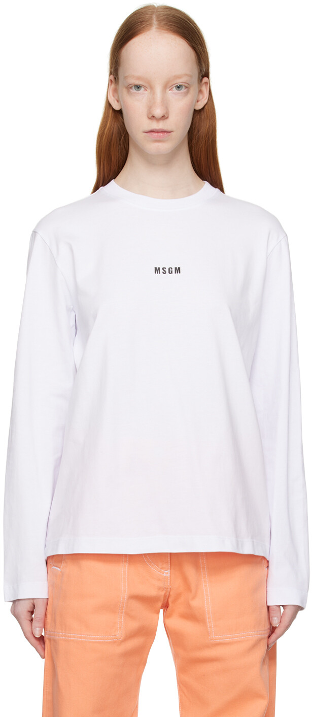 

Белая футболка с длинным рукавом с принтом MSGM