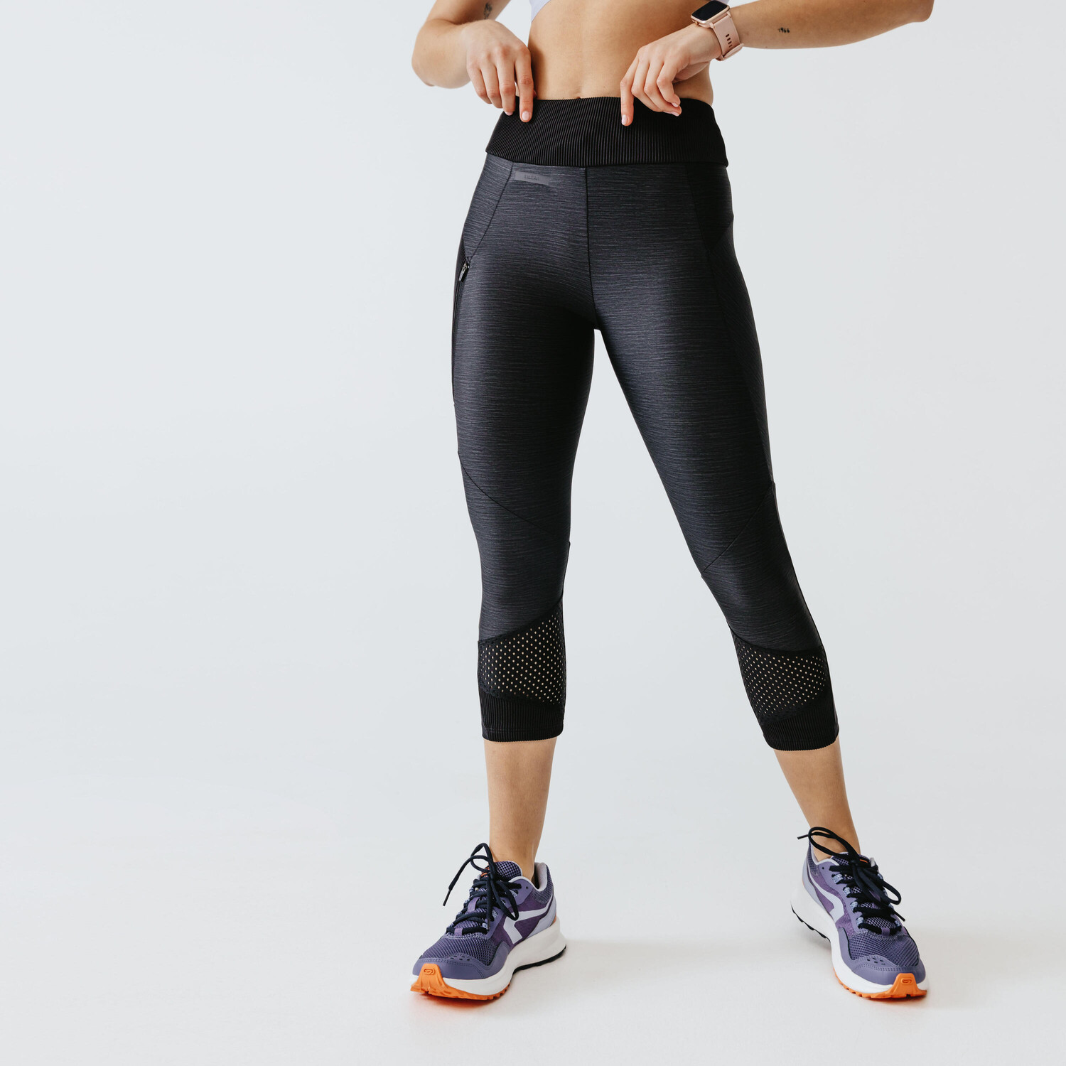 

Брюки для бега 3/4 Tights Dry+ Feel дышащие женские черные KALENJI, черный