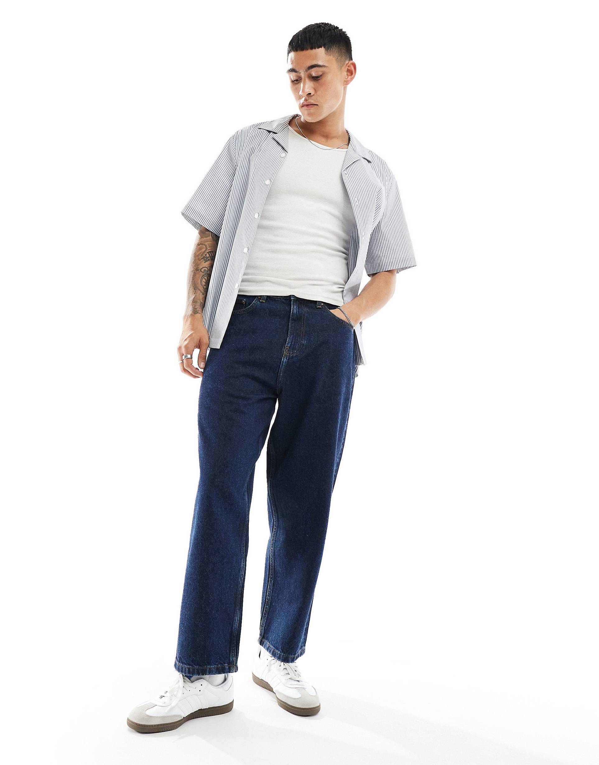 Джинсы Asos Design Oversized Tapered Fit, темно-синий джинсы asos design baggy темно серый