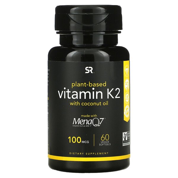 Витамин K2 с кокосовым маслом, 100 мкг, 60 капсул, Sports Research sports research витамин k2 с кокосовым маслом растительного происхождения 100 мкг 60 растительных капсул