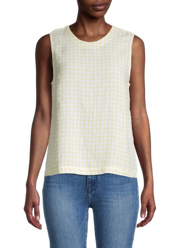 

Льняной топ-ракушка Saks Fifth Avenue Gingham