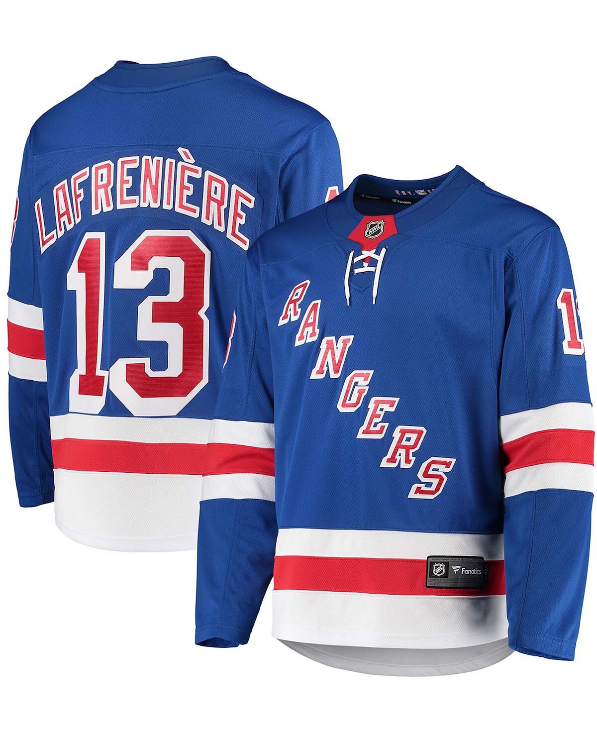 Мужское синее джерси new york rangers premier breakaway player с логотипом alexis lafreniere Fanatics, синий шапка fanatics нью йорк рейнджерс