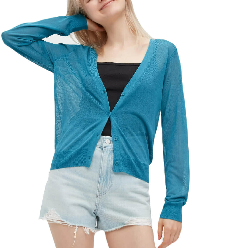 

Кардиган Uniqlo Sheer V Neck, синий