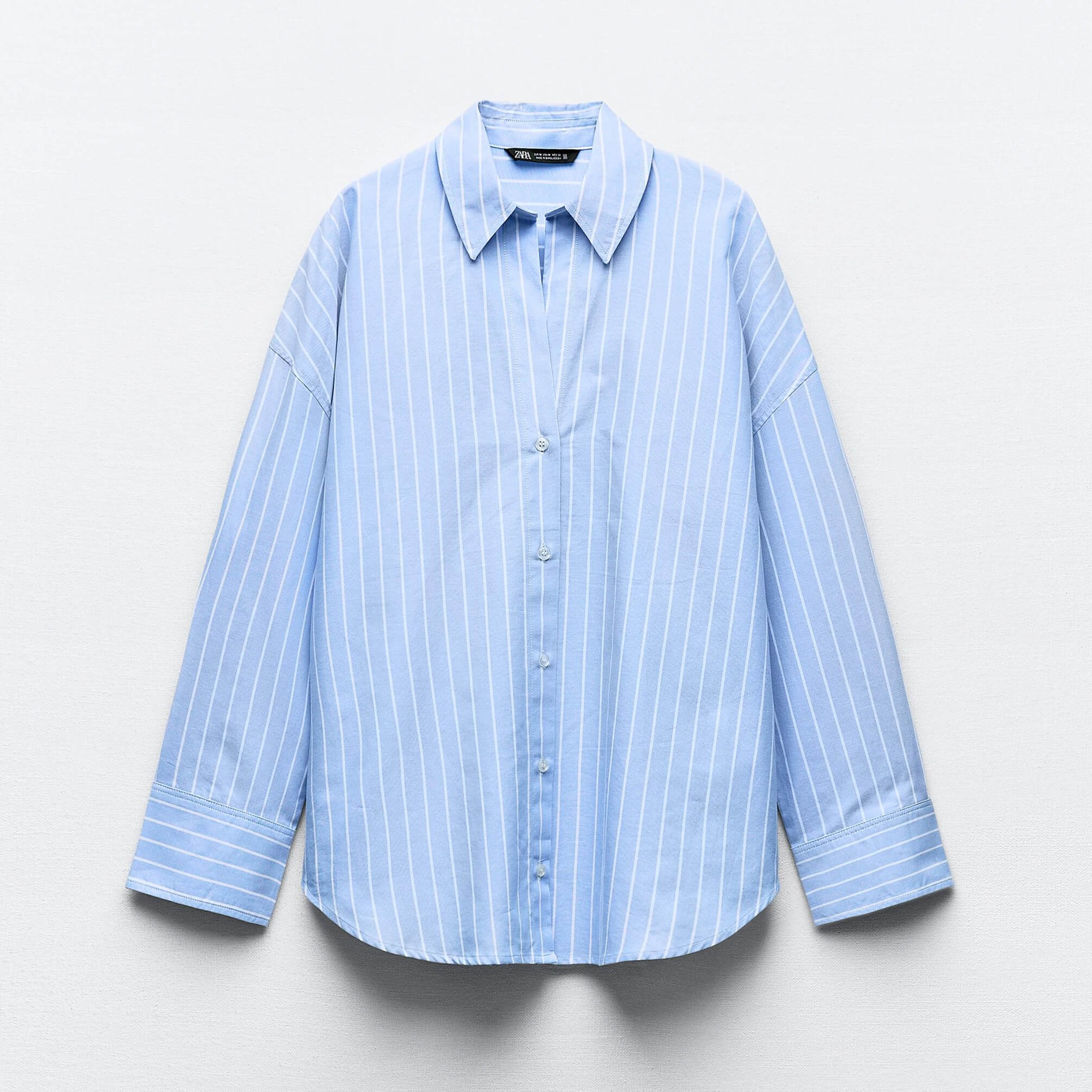 Рубашка Zara Striped Oxford, голубой/белый рубашка zara cropped striped голубой белый