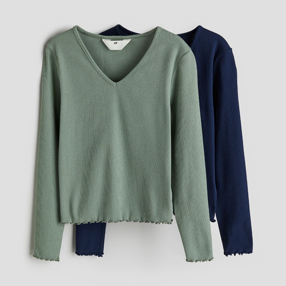 

Комплект топов H&M Kids Ribbed Jersey, 2 предмета, хаки/темно-синий
