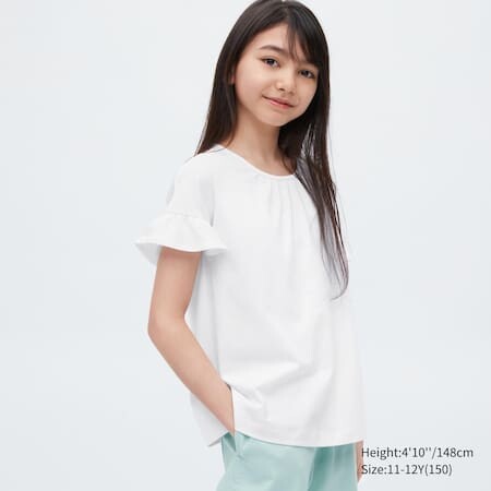 

Футболка для девочки Uniqlo Airism Cotton Frill Sleeved, белый