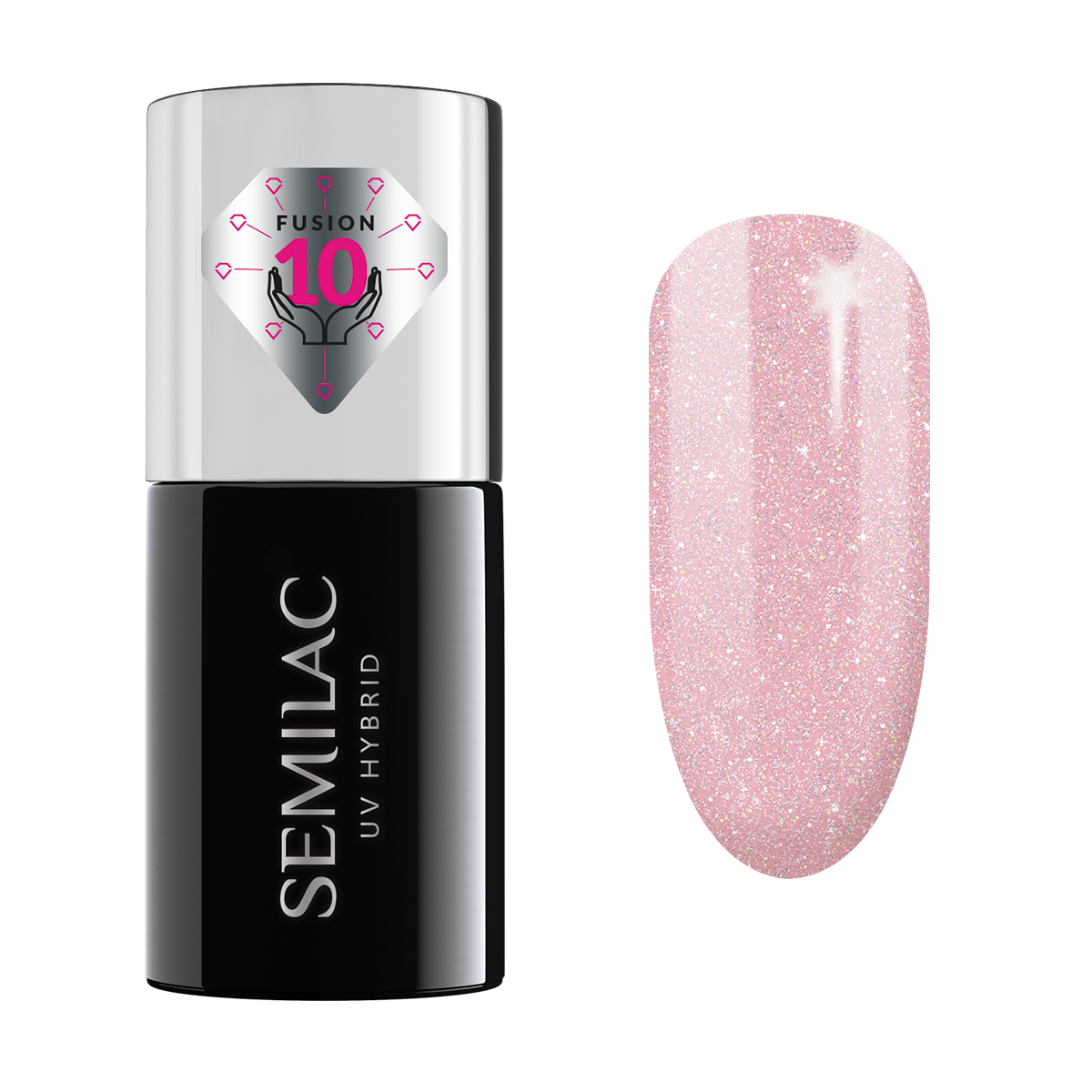 Semilac Extend Care 5w1 гибридный лак для ногтей, 805 Glitter Dirty Rose