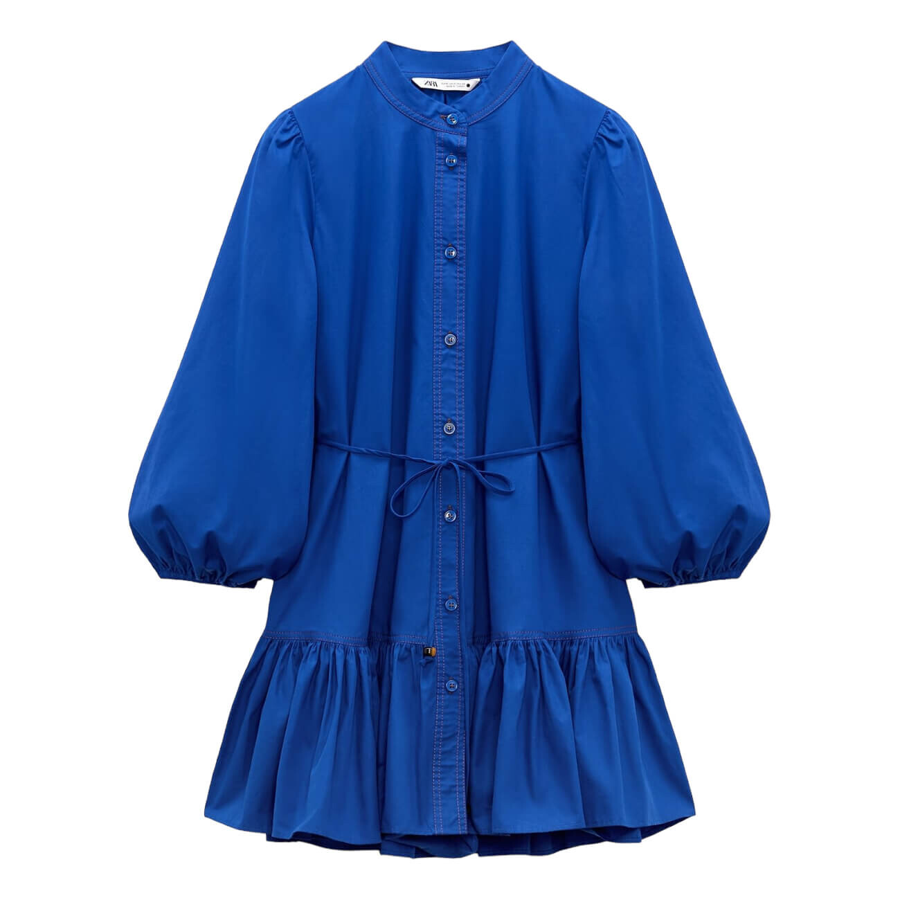 Платье-рубашка Zara Ruffled, ярко-синий