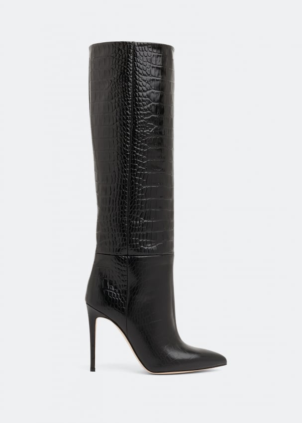 сапоги до колена из кожи с эффектом крокодила paris texas коричневый Ботинки PARIS TEXAS Croc-embossed leather boots, черный