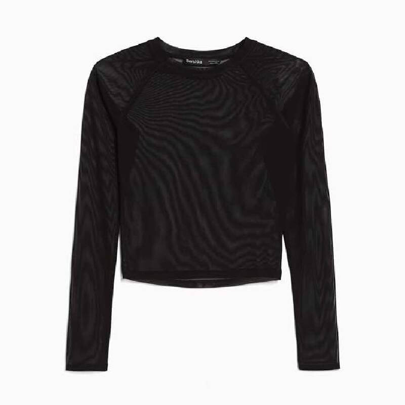 

Футболка Bershka Tulle Raglan Sleeve, черный