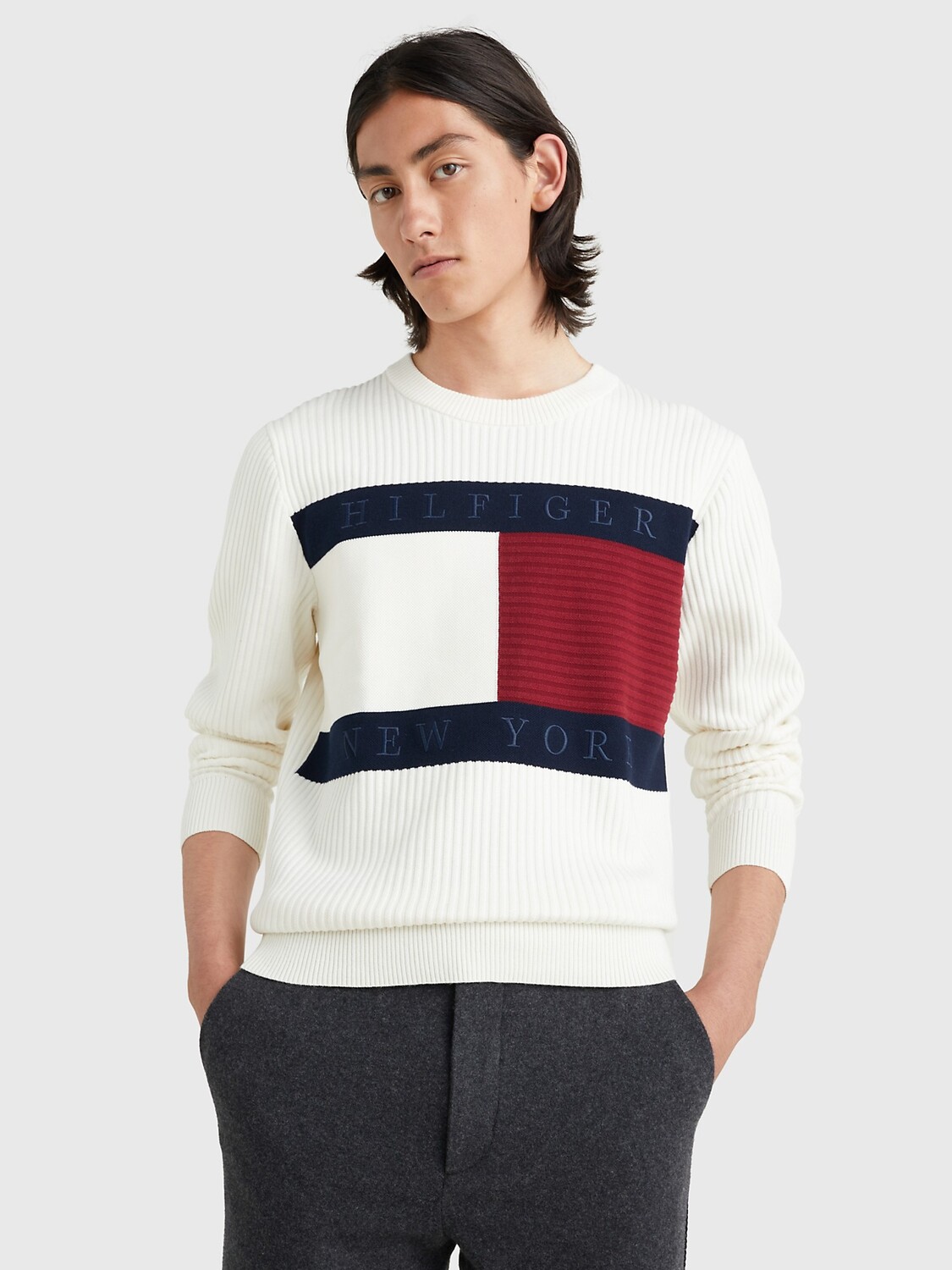 

Свитер с флагом Tommy Hilfiger, цвет слоновой кости/красный/белый/синий